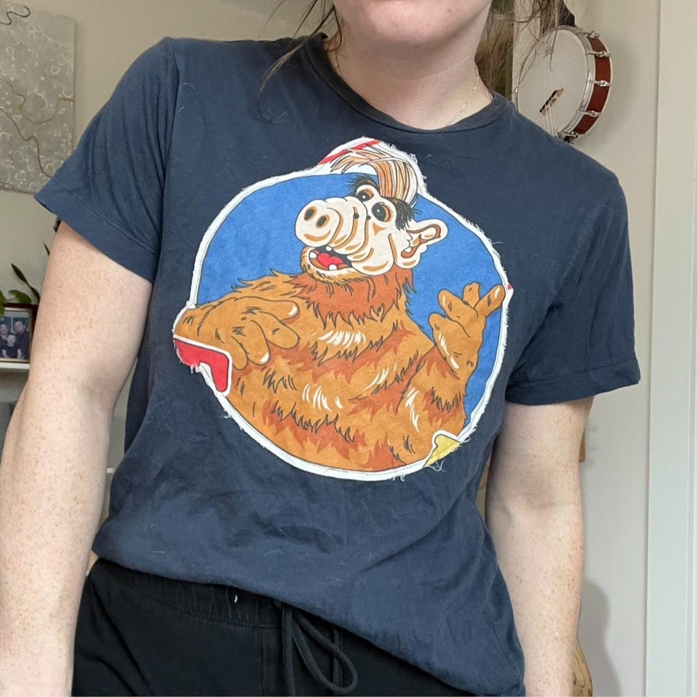 Graphic ALF patchwork T-Shirt with Cartoon Character